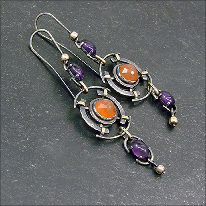 Boucles d'oreilles de sorcière en cristal incrusté de disque rétro Olivenorma