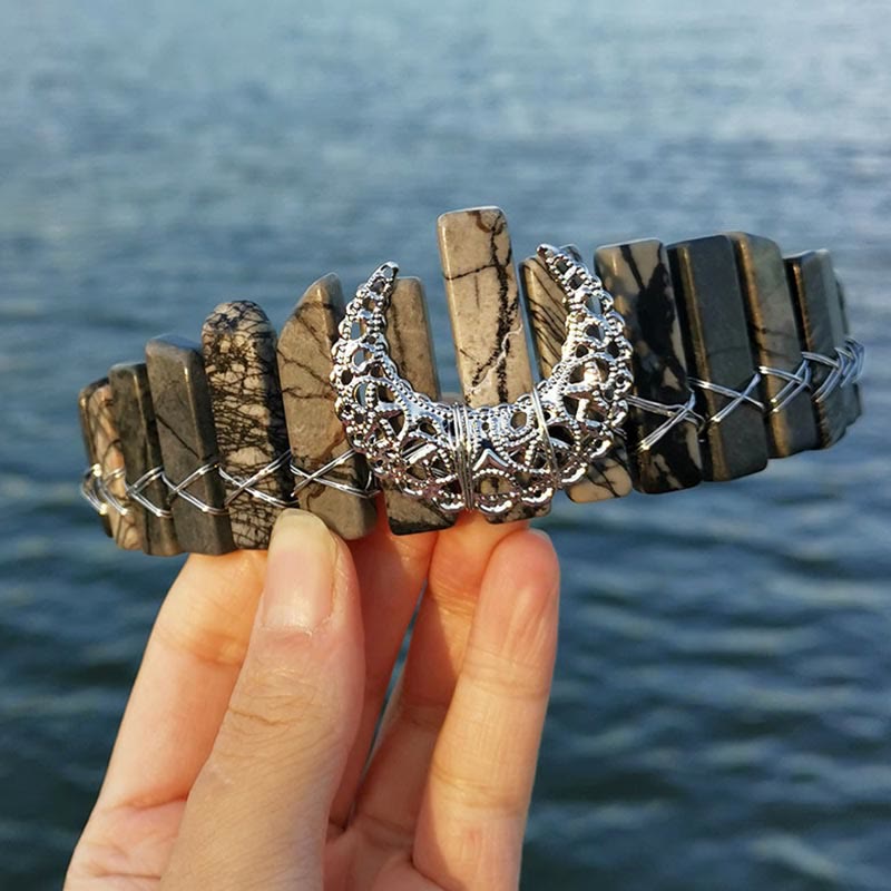 Couronne de mariée en cristal naturel avec libellule et lune Olivenorma