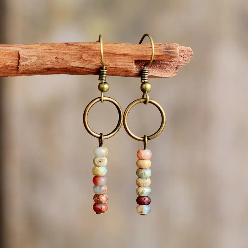 Boucles d'oreilles en perles de roue en quartz fraise, bronzite et agalmatolite Olivenorma