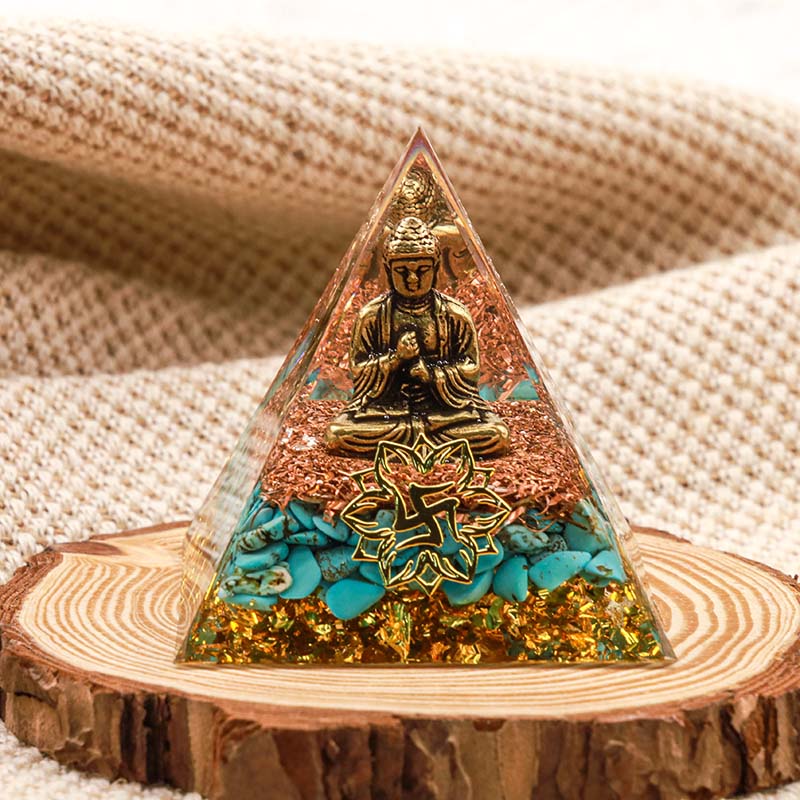 Pyramide orgone de protection du Bouddha turquoise Olivenorma