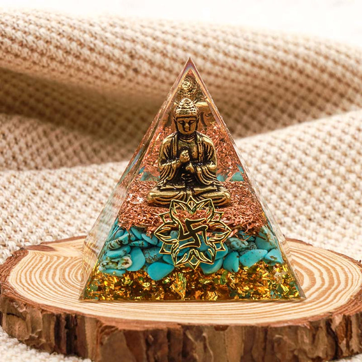 Pyramide orgone de protection du Bouddha turquoise Olivenorma
