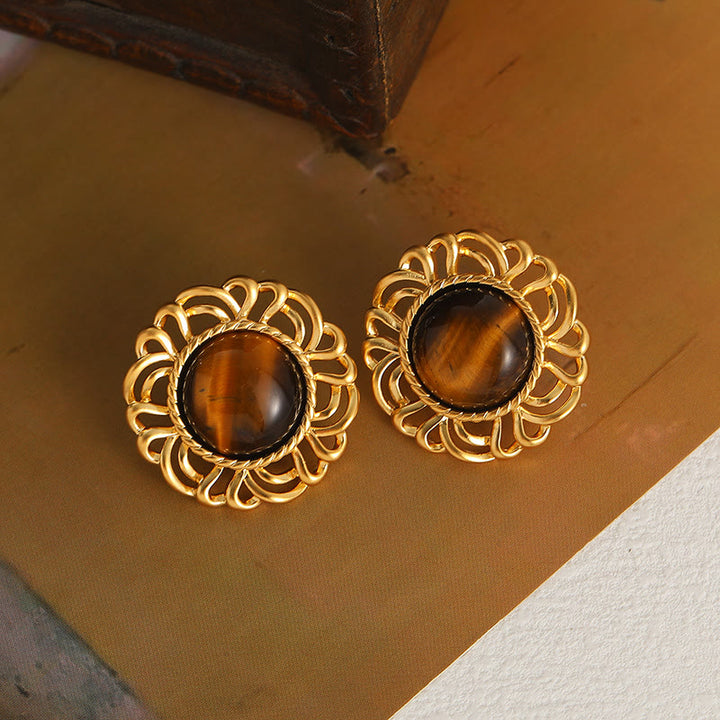 Boucles d'oreilles en or avec tournesol et œil de tigre Olivenorma
