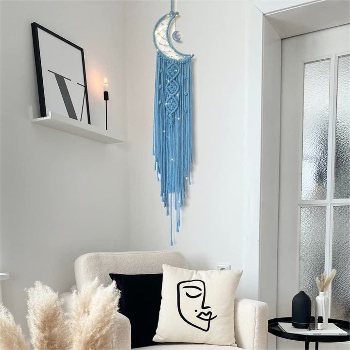 Attrape-rêves en macramé avec pompons et étoile de lune Olivenorma
