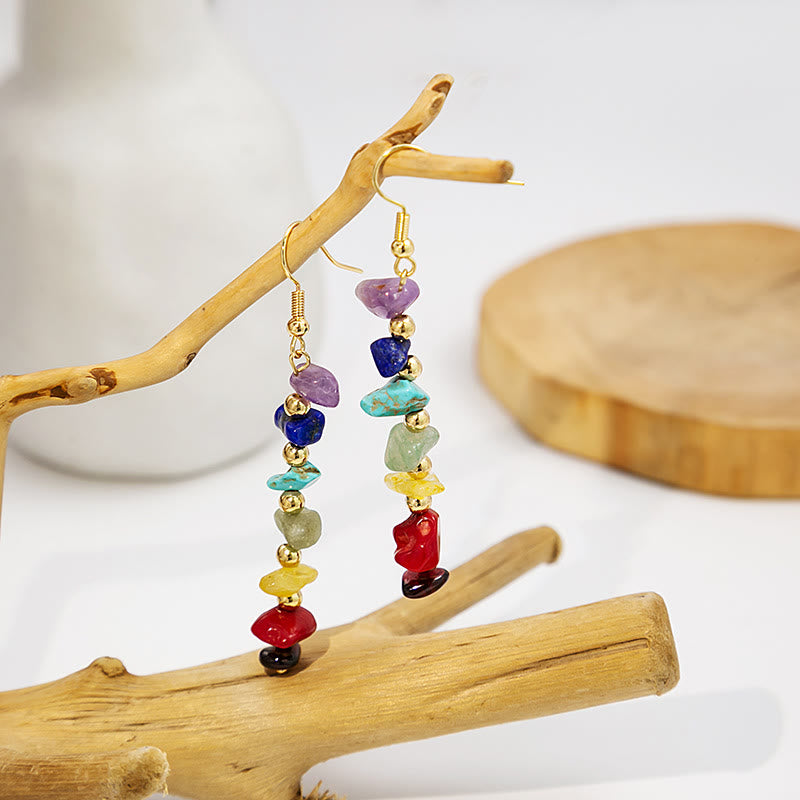 Boucles d'oreilles pendantes en gravier avec pierre des 7 chakras Olivenorma