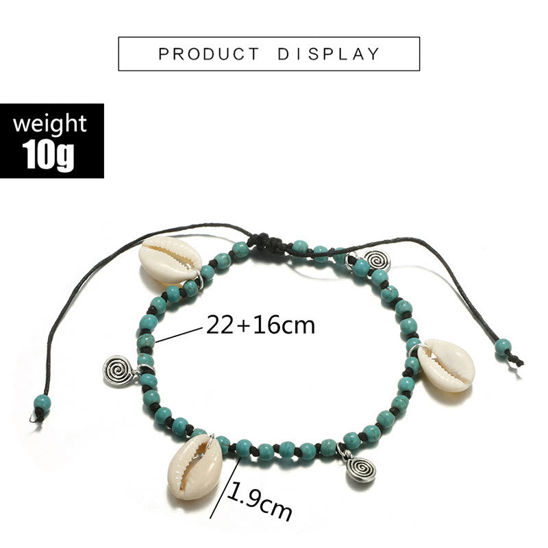 Bracelet de cheville avec pendentif en coquillage et perles turquoise naturelles Olivenorma