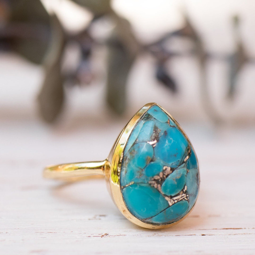 Bague en forme de goutte d'eau en cuivre turquoise Olivenorma