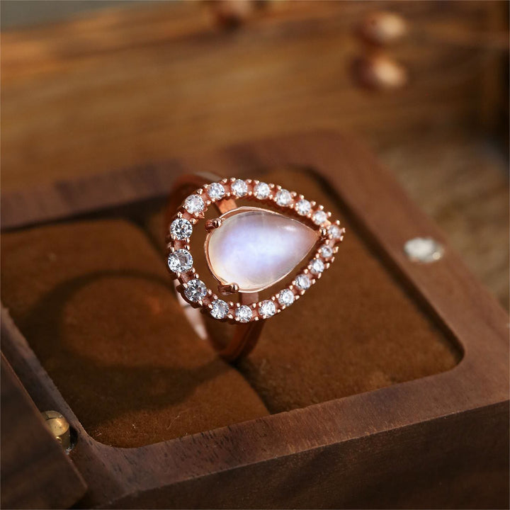 Bague Olivenorma en or rose S925 avec zircon blanc et pierre de lune en forme de goutte d'eau