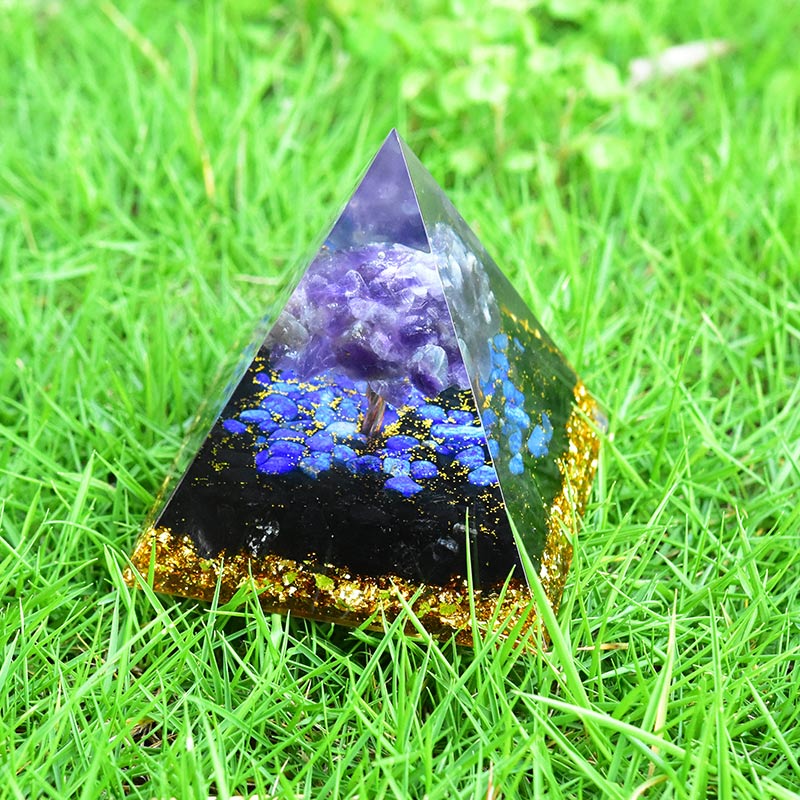 Olivenorma Améthyste Obsidienne Lapis Lazuli Arbre de Vie Orgone Pyramide