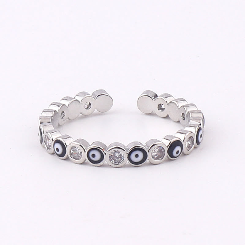 Bague ajustable en zircon blanc avec mauvais œil coloré Olivenorma