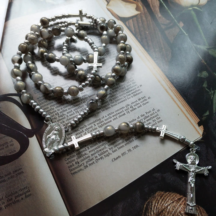 Collier chapelet en perles de boules acryliques grises Olivenorma