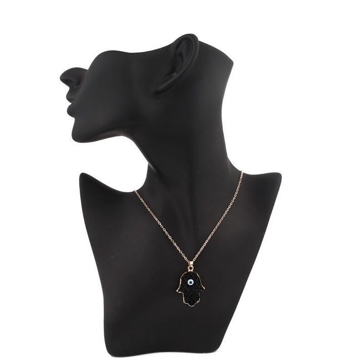 Collier Olivenorma Hamsa Evil Eye Obsidian Cristal Clair
