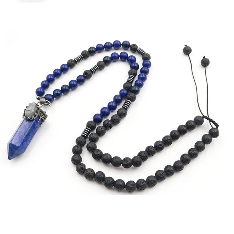 Collier Mala avec pendentif en forme de prisme hexagonal en cristal naturel Olivenorma