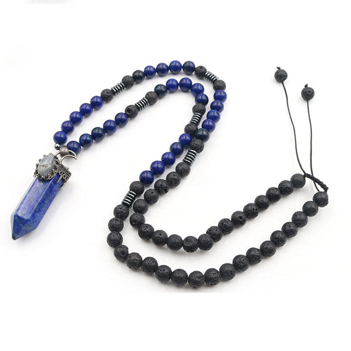 Collier Mala avec pendentif en forme de prisme hexagonal en cristal naturel Olivenorma