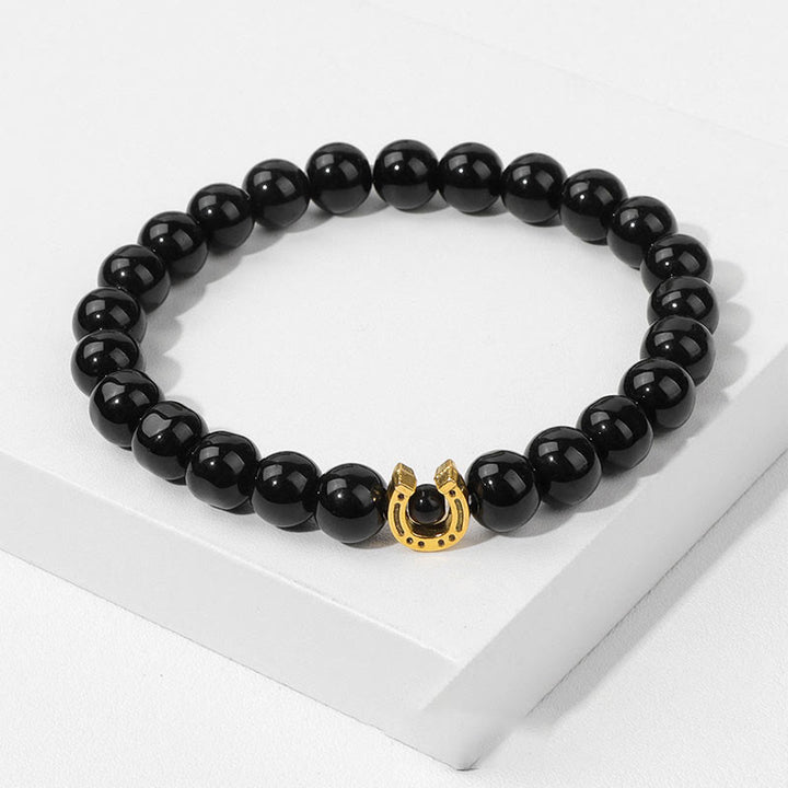 Bracelet pendentif fer à cheval en perles de pierre naturelle Olivenorma de 8 mm