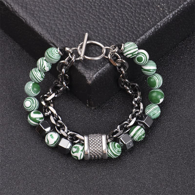 Bracelet chaîne en titane avec pierre malachite Olivenorma 8 mm