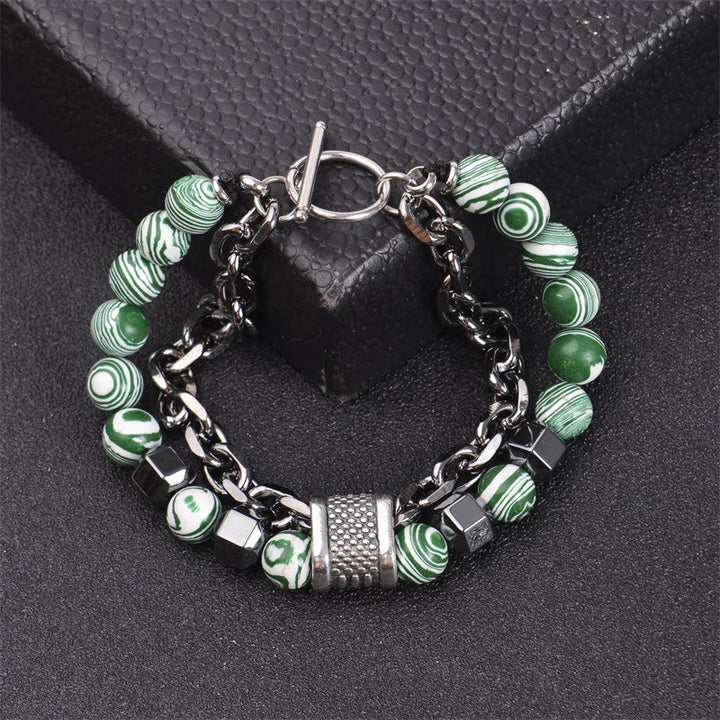 Bracelet chaîne en titane avec pierre malachite Olivenorma 8 mm