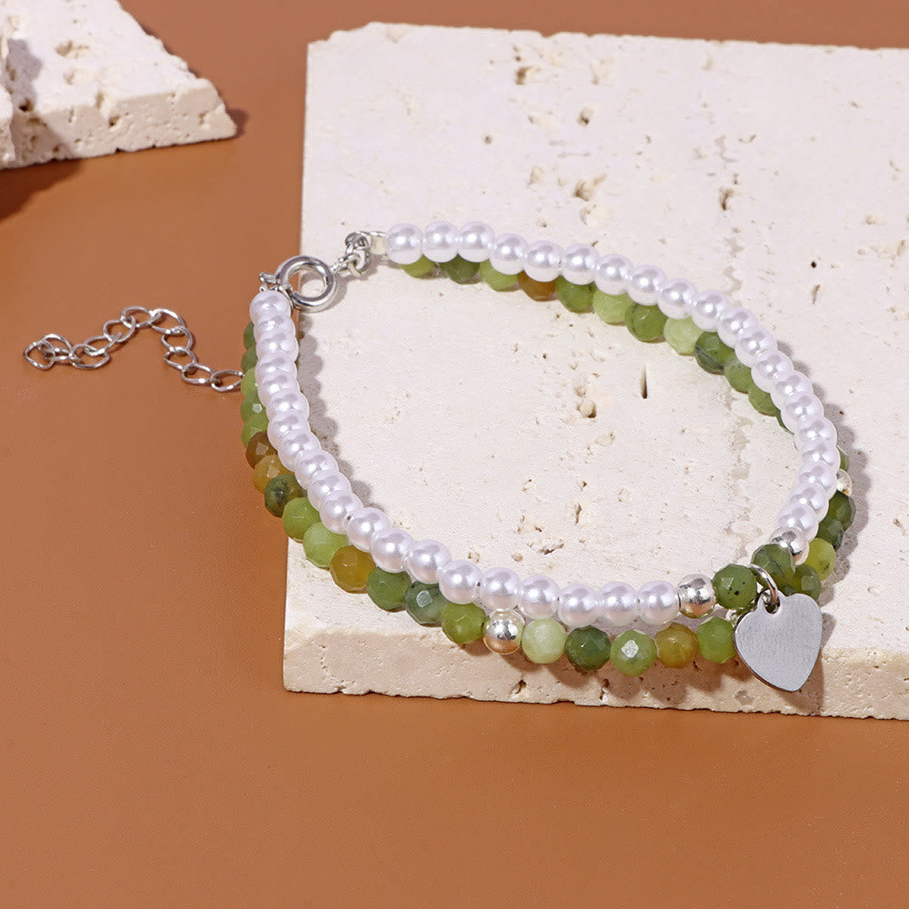 Bracelet double couche avec breloque en forme de cœur et pierre à facettes Olivenorma