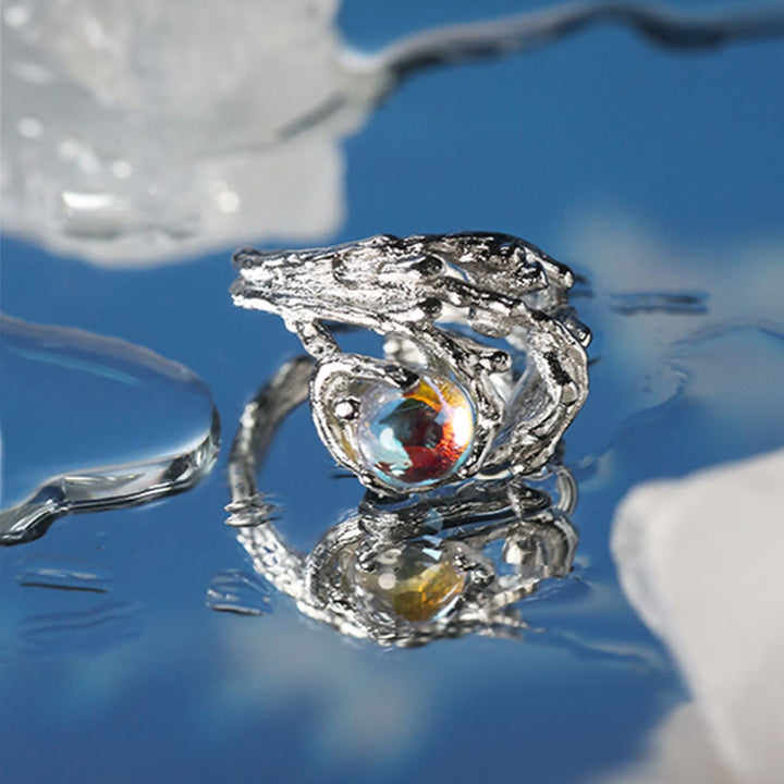 Bague en pierre de lune à motif de branches irrégulières Olivenorma