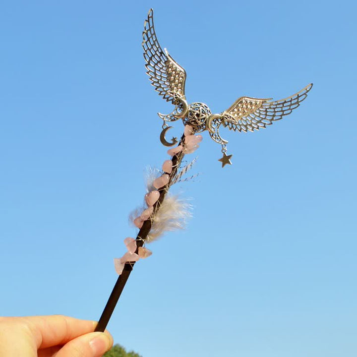 Baguettes de cristal en forme de lune féerique naturelle Olivenorma avec plumes
