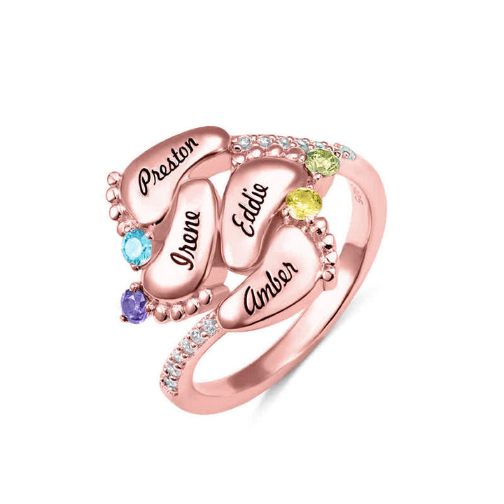 Bague créative avec pierres de naissance gravées pour pieds de bébé Olivenorma