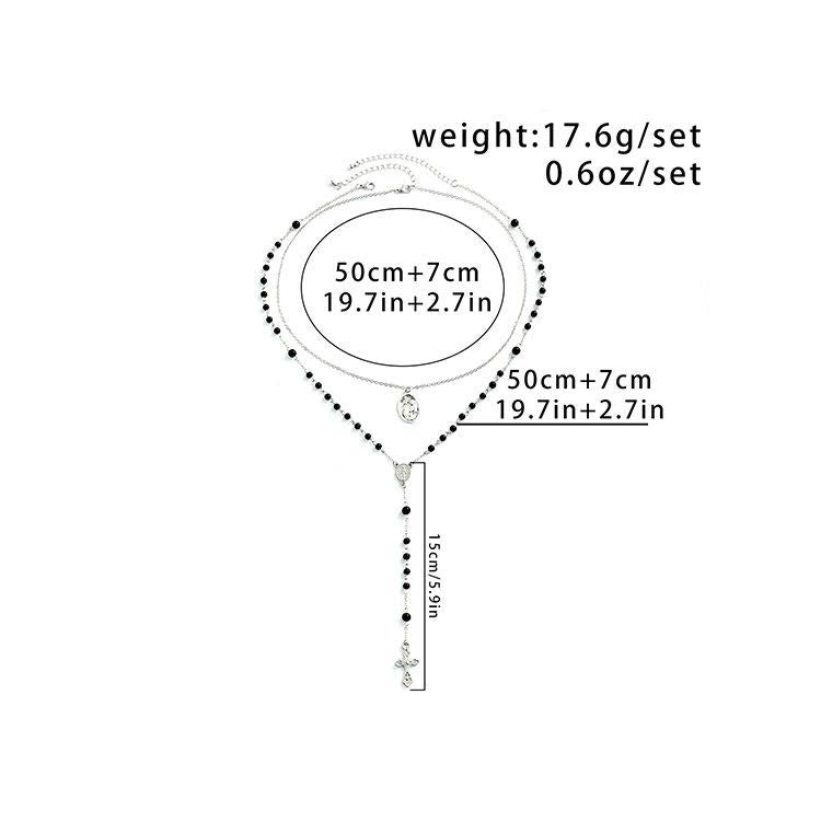 Collier chapelet avec pendentif croix en perles d'obsidienne Olivenorma