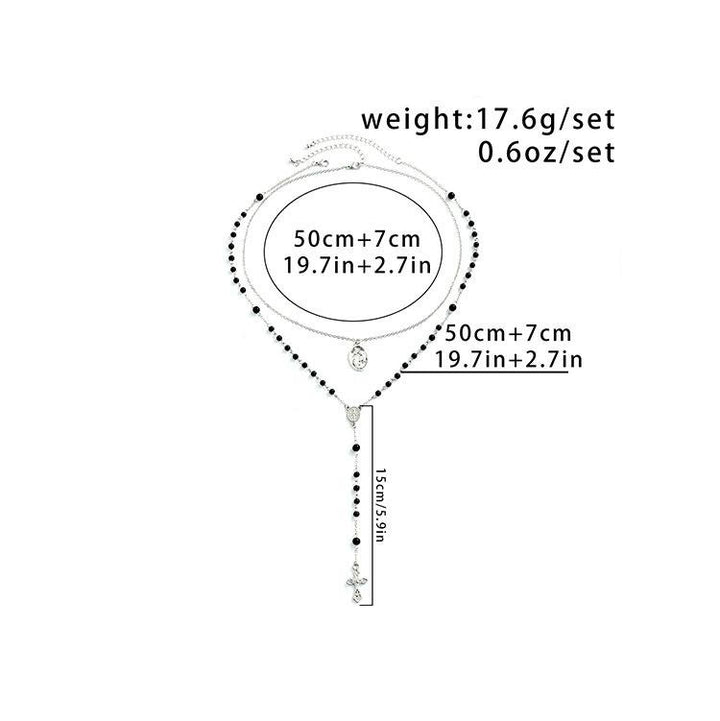 Collier chapelet avec pendentif croix en perles d'obsidienne Olivenorma