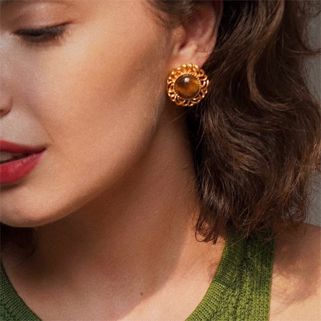 Boucles d'oreilles en or avec tournesol et œil de tigre Olivenorma