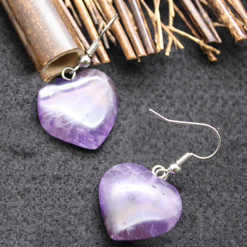 Boucles d'oreilles de guérison en cristal naturel avec cœur