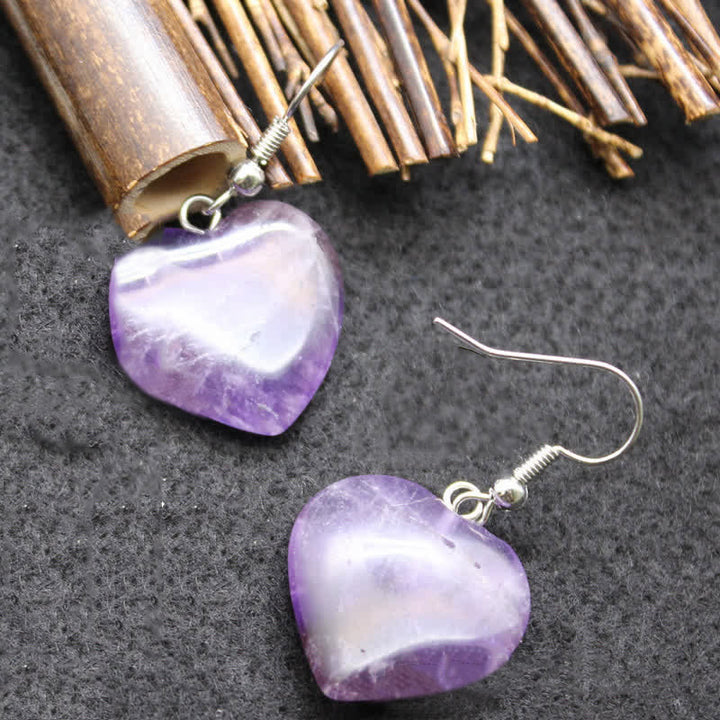 Boucles d'oreilles de guérison en cristal naturel avec cœur