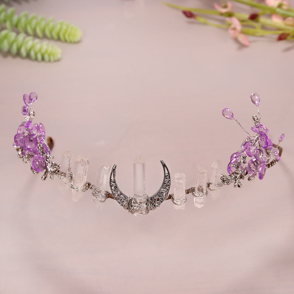 Couronne de cristal tissée en cristal naturel avec soleil et lune Olivenorma