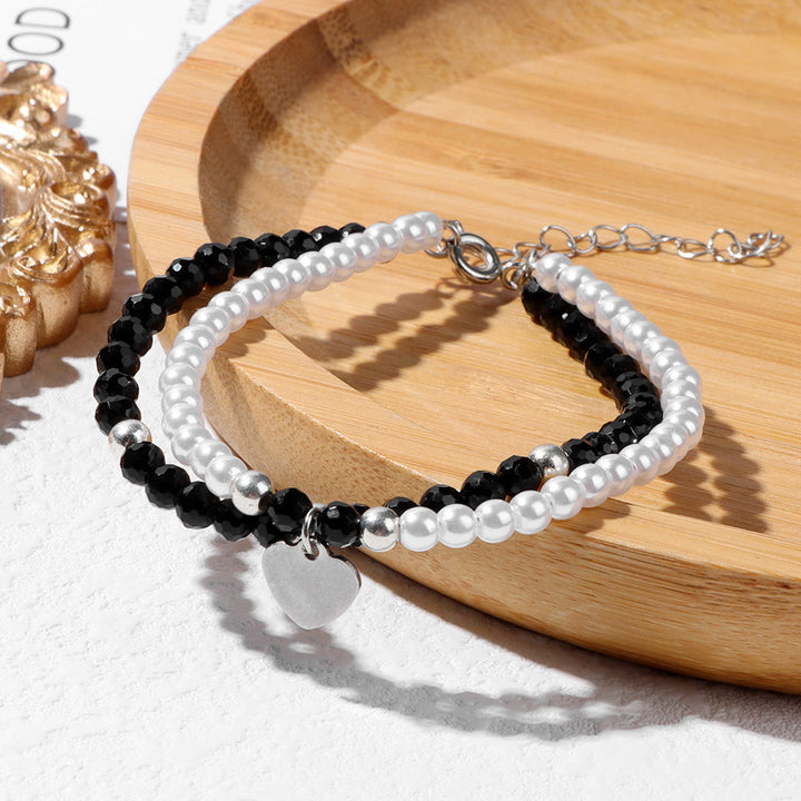 Bracelet double couche avec breloque en forme de cœur et pierre à facettes Olivenorma