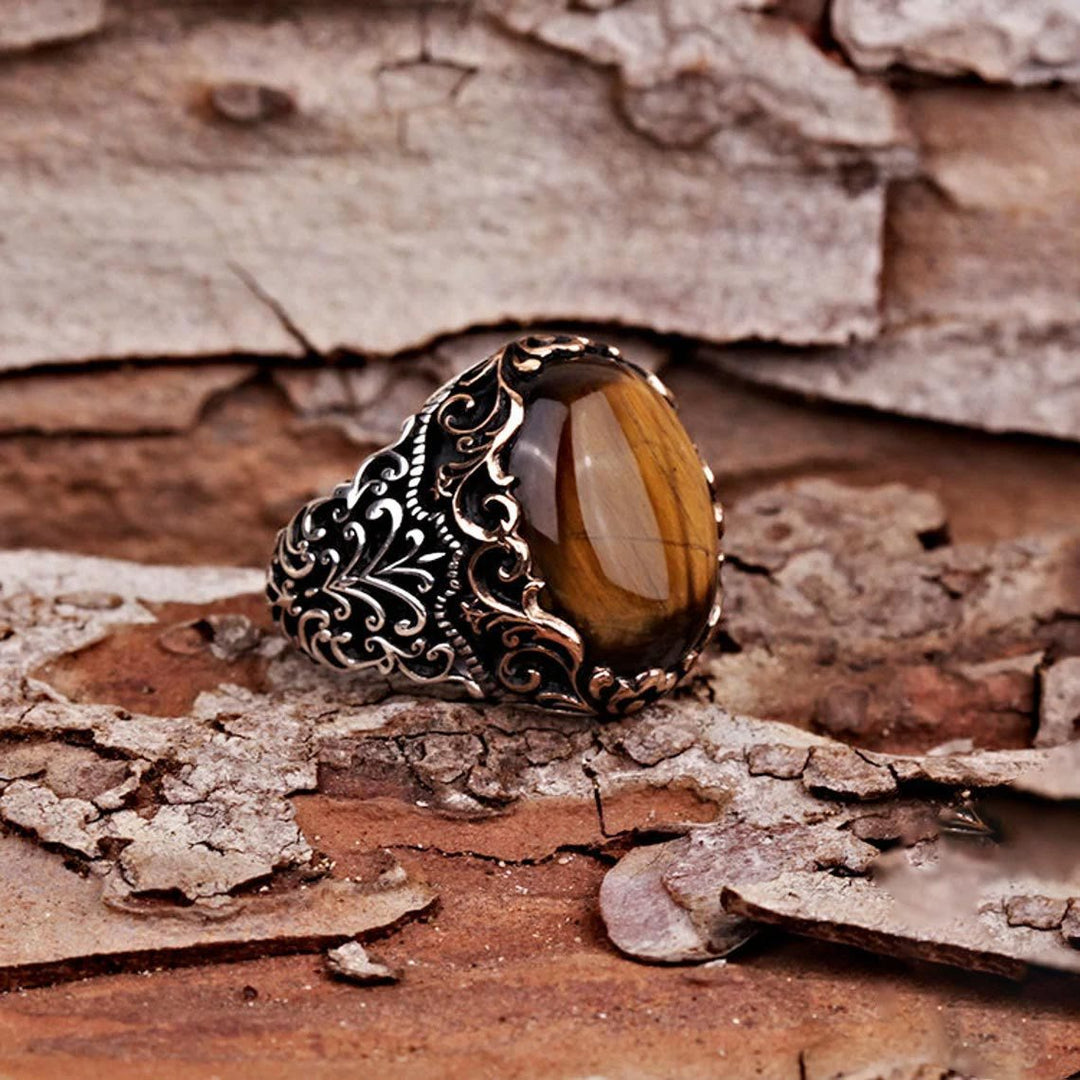 Bague en pierre précieuse œil de tigre Olivenorma pour homme