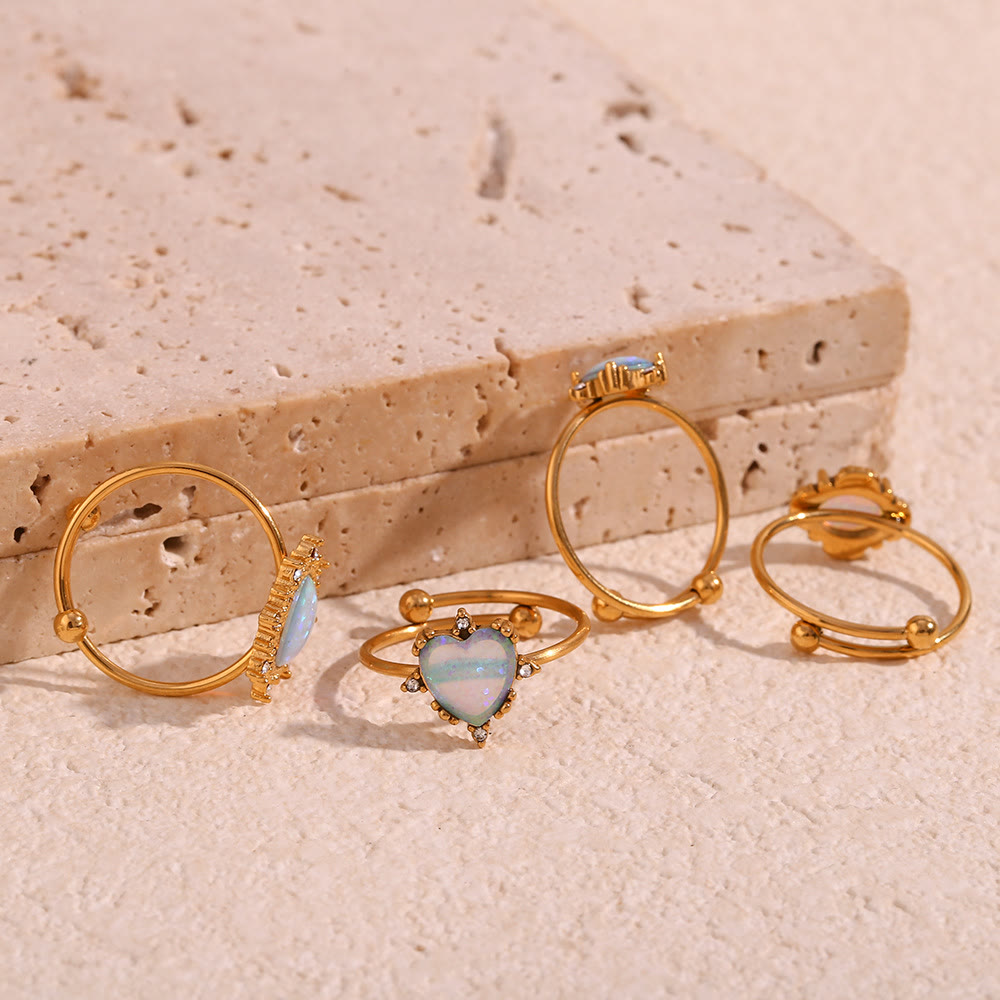 Bague ajustable en forme de cœur avec opale naturelle Olivenorma