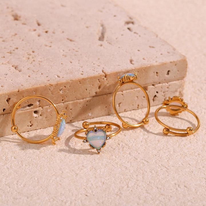 Bague ajustable en forme de cœur avec opale naturelle Olivenorma