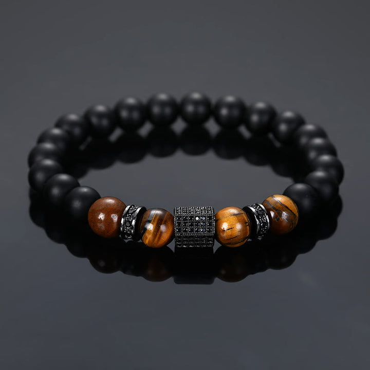 Bracelet en perles noires givrées en œil de tigre pour homme Olivenorma
