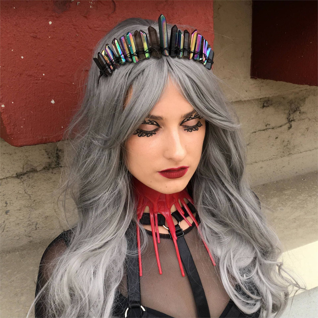 Couronne de cristal de sorcière gothique en quartz fumé et labradorite Olivenorma