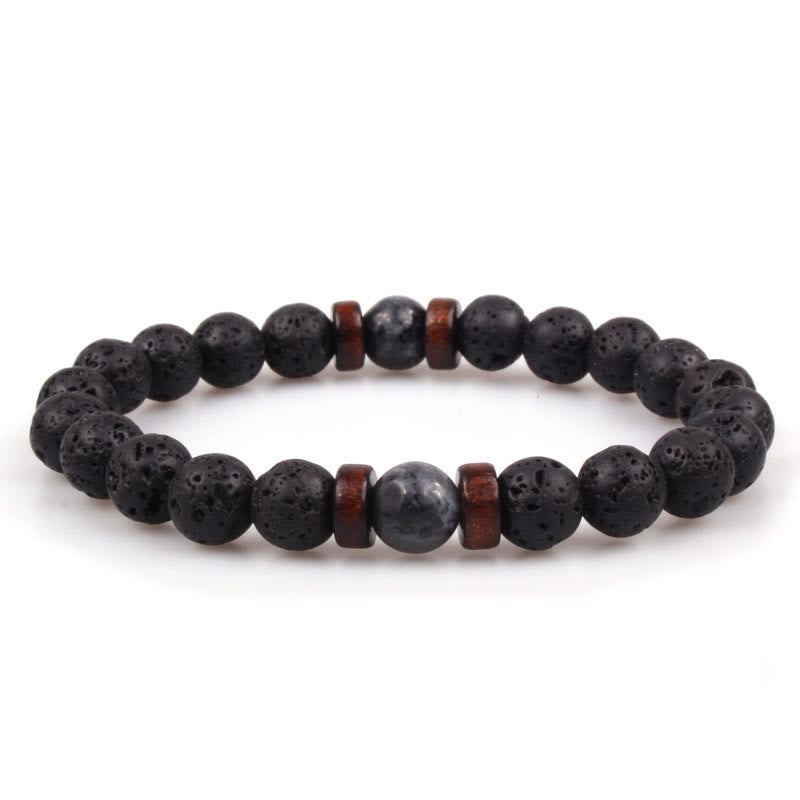 Bracelet énergétique pour homme en perles de bois et pierres naturelles de 8 mm Olivenorma