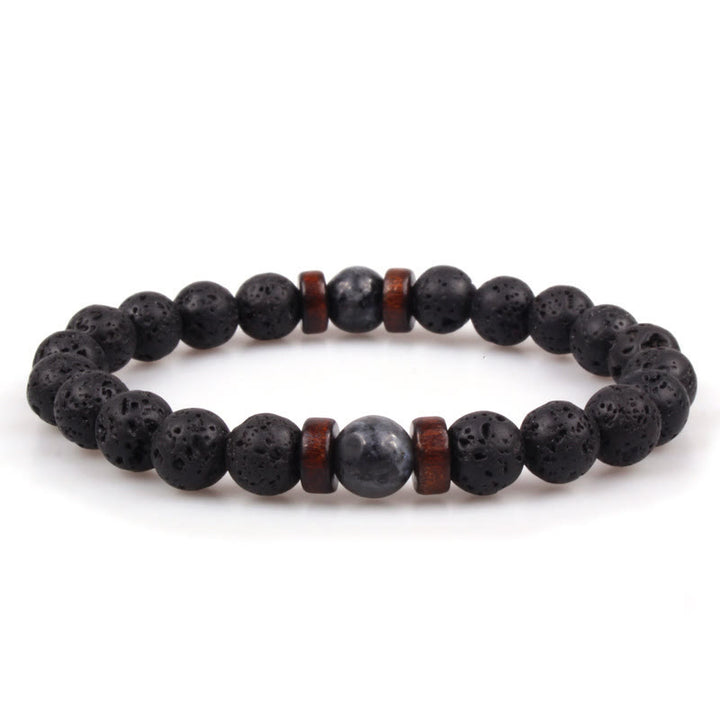 Bracelet énergétique pour homme en perles de bois et pierres naturelles de 8 mm Olivenorma