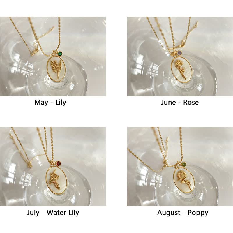 Collier avec pierre de naissance et fleur de naissance Olivenorma