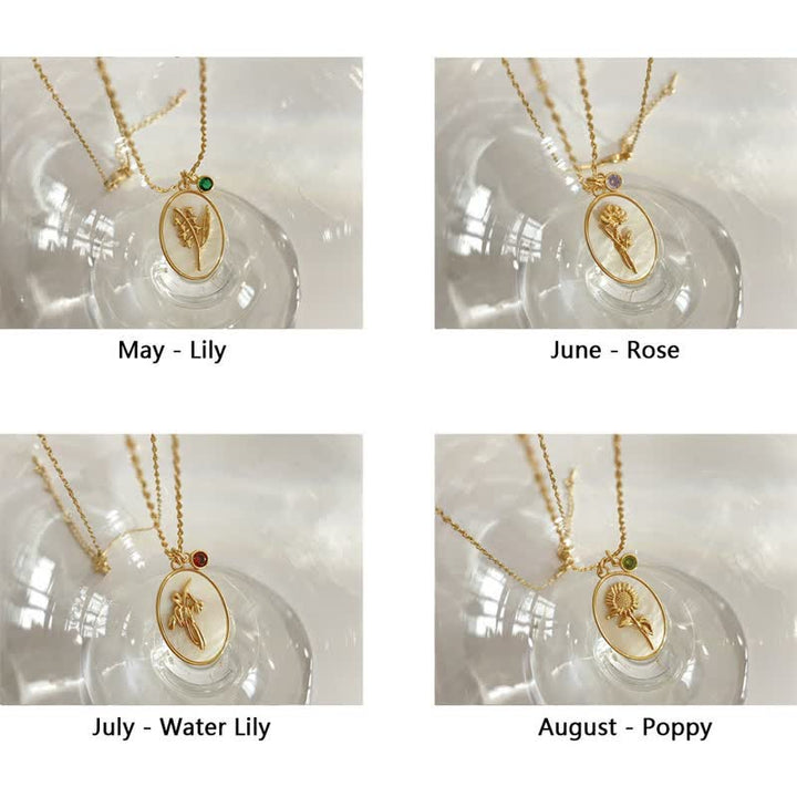 Collier avec pierre de naissance et fleur de naissance Olivenorma