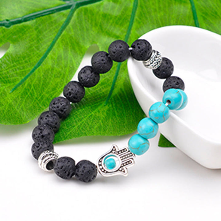 Bracelet pendentif Hamsa en perles de pierre naturelle fait main Olivenorma