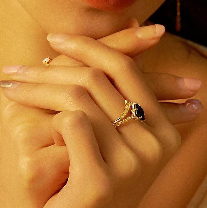 Bague couronne à double rangée de zircons blancs et de grès bleu Olivenorma