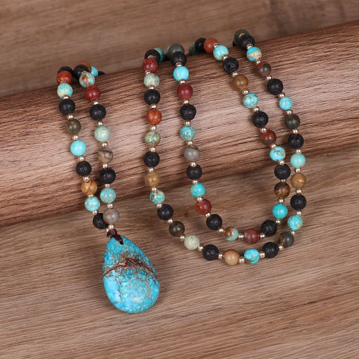 Collier Mala avec pendentif en forme de goutte turquoise Olivenorma