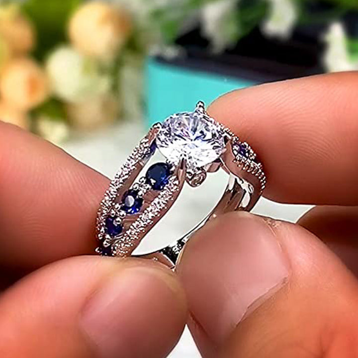 Bague créative en saphir bleu et zircon creux Olivenorma