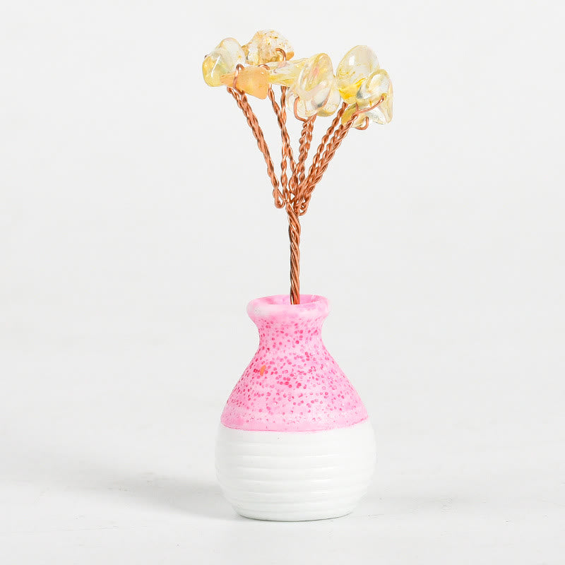 Vase en cristal rose avec arbre de vie et pierres précieuses décoratives Olivenorma