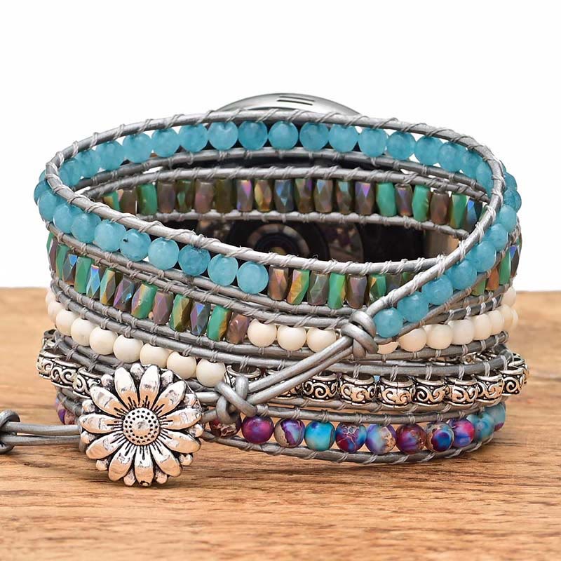 Bracelet Samsung enveloppant en jade blanc aigue-marine Olivenorma