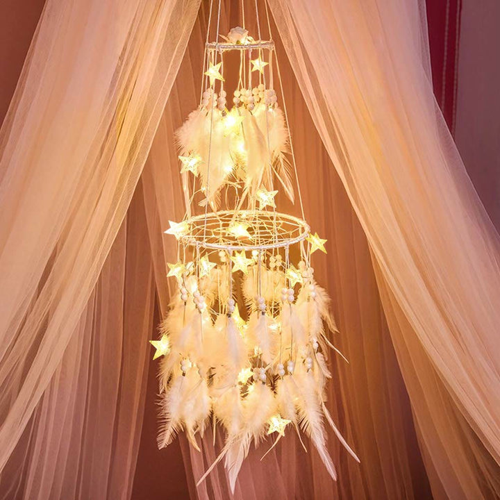 Attrape-rêves à LED avec plumes à double cercle Olivenorma