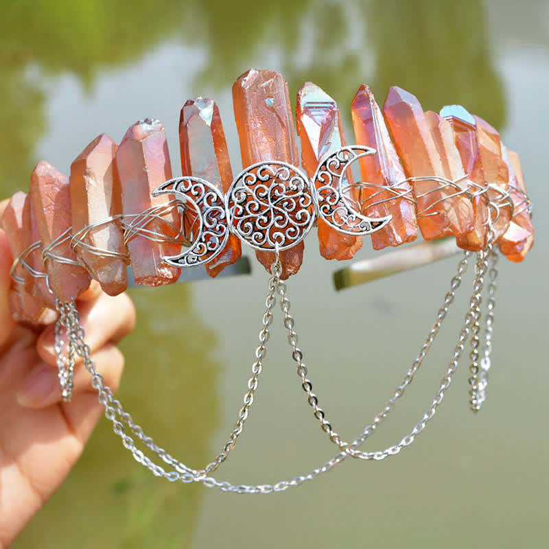 Couronne de cristal naturel de déesse de croissant de lune Olivenorma