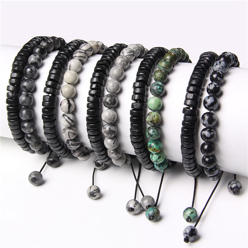 Bracelet à double perles en obsidienne flocon de neige turquoise africaine Olivenorma