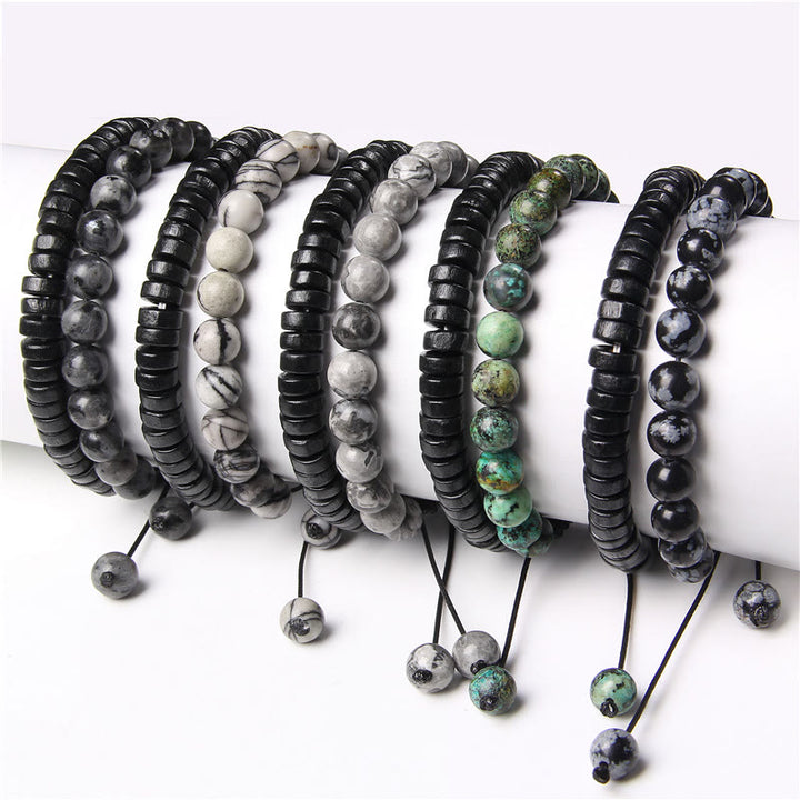 Bracelet à double perles en obsidienne flocon de neige turquoise africaine Olivenorma